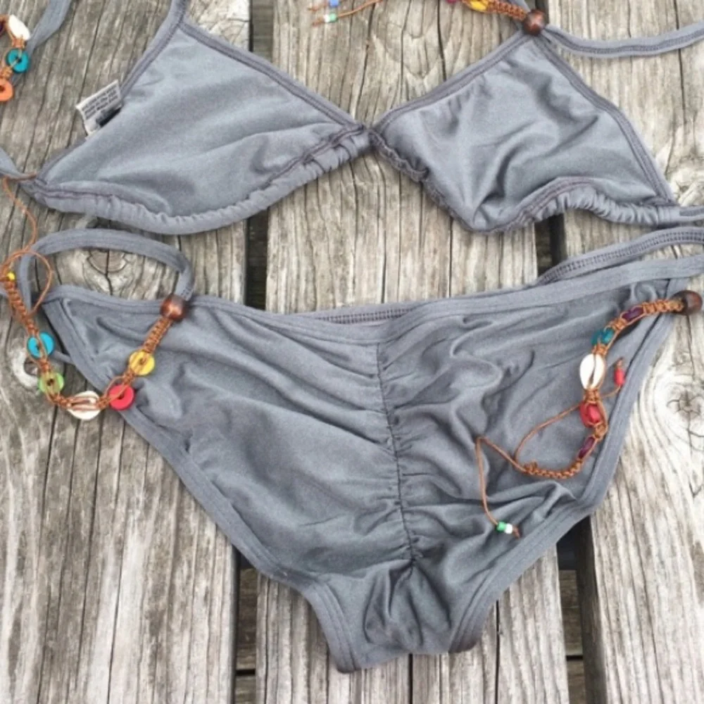 - LAST ONE! Gray Beaded Scrunch Butt Swim Bottom SZ L! NEW!